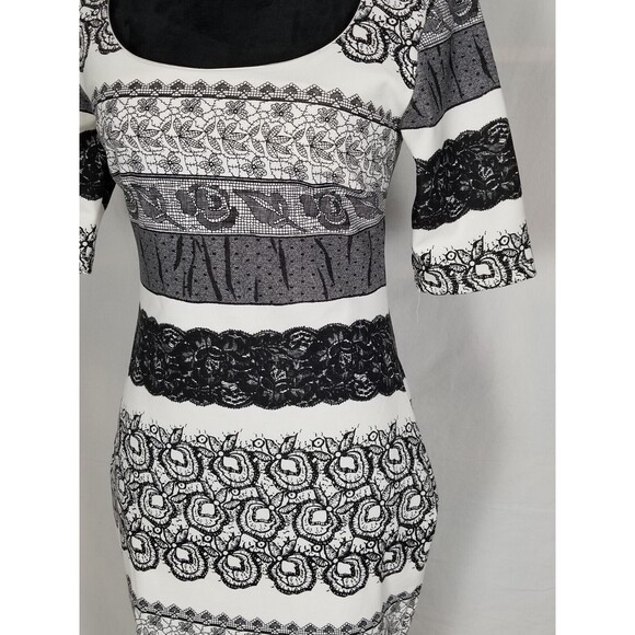 NWT - Kardashian Kollection Dress size L Bodycon Tattoo Style Vegas Black White - Picture 11 of 15